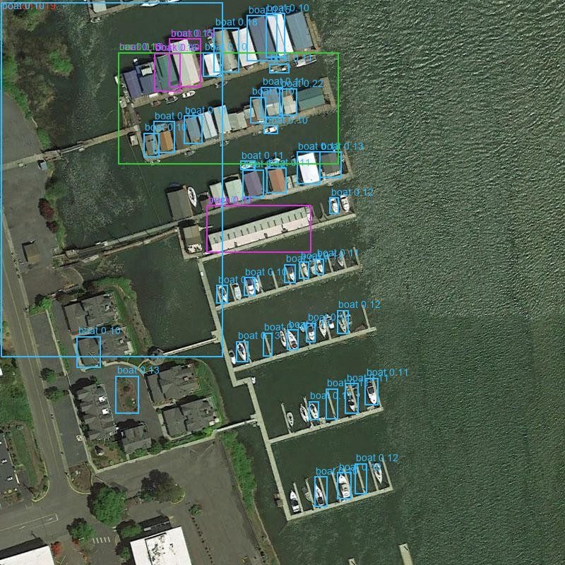 AI vision detecting boats in a marina from the air