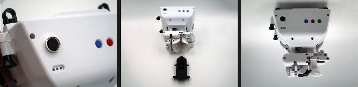 Payload box detail views — connectors, release mechanism and mounting